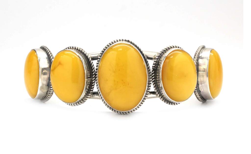 Five Stone Butterscotch Amber Cuff Bracelet by Don Lucas as seen at Sorrel Sky Gallery