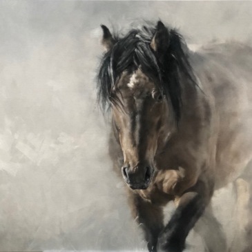Painting of a wild stallion by Doyle Hostetler to be see at Sorrel Sky Gallery