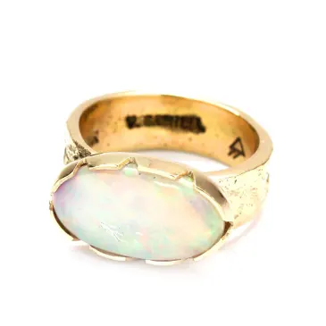 14K gold ring with tufa cast shank and Ethiopian opal Ring by Victor Gabriel